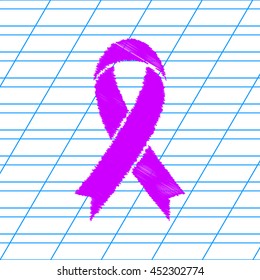 Awareness ribbon sign. Violet scribble icon with school paper.