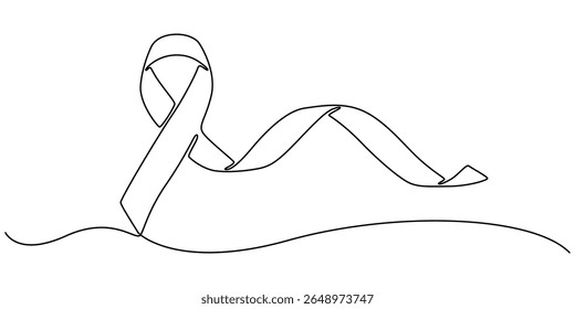 Ícone De Linha Única Da Faixa De Consciência, Contorno Da Faixa De Consciência. Faixa de conscientização Continuous one line draw vetor art, Faixa de fita Web com ícone de linha contínua, Desenho de linha contínua de consciência do câncer