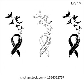Awareness Ribbon - Suicide Loss -Ribbon  - Feather and Birds