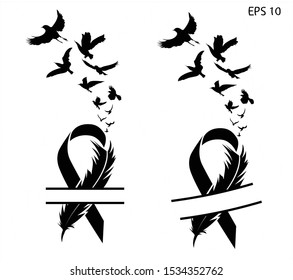 Awareness Ribbon - Suicide Loss -Ribbon  - Feather and Birds