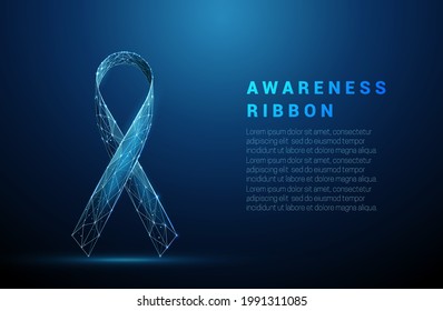 Awareness ribbon. Symbol of support. Low poly style design.  Abstract geometric background. Wireframe light connection structure. Modern 3d graphic concept. Isolated vector illustration.