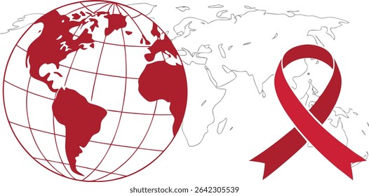 Awareness Ribbon Symbolizing Unity and Hope for Combating a Global Epidemic Displayed Over a World Map	
