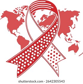 Faixa de Consciência Simbolizando Unidade e Esperança para Combater uma Epidemia Global Exibida em um Mapa Mundial	
