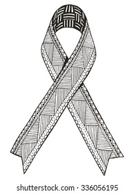 Awareness ribbon. Vector. Illustration. Zentangle stylized. Freehand pencil. Hand drawn.