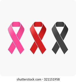 Awareness Ribbons. AIDS icon. Breast cancer awareness symbol.