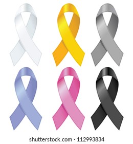 Awareness ribbons on white background. Vector illustration.