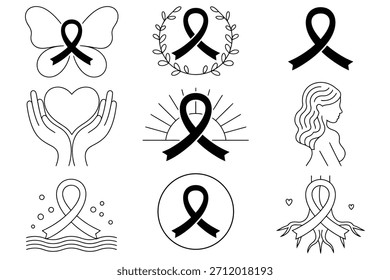 Awareness ribbons with symbolic elements black ribbon