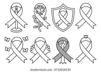 Awareness ribbons with symbolic elements candle rose
