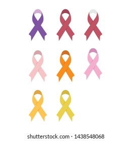 Awareness ribbons symbolizing support of various social causes and research for finding cures for cancers and disease
