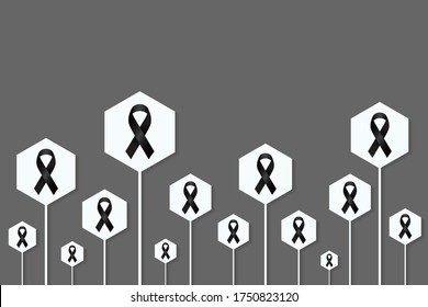Awareness signs of marching people with a black ribbon. Symbol of equal rights and rally.