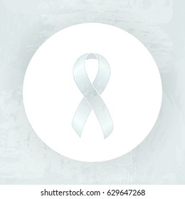 Awareness Silver ribbon. Disabled children. Isolated icon. Watercolor painted background