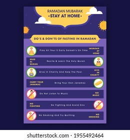 Awareness Social Media Template With Dos and Donts Of Fasting In Ramadan, Stay At Home To Prevent From Covid-19.