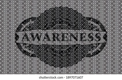 Awareness text inside black abstract emblem. Pattern chic background. Intense illustration. 