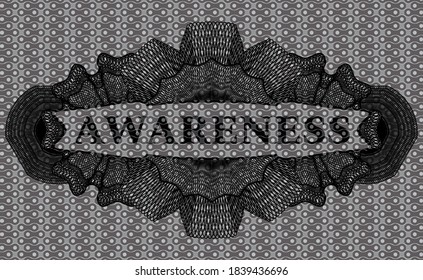 Awareness text inside Linear currency black abstract realistic badge. Pattern fashionable background. Artistic illustration. 