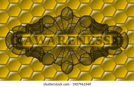 Awareness text inside Linear currency honey emblem. beekeeping fashionable background. Intense illustration. 