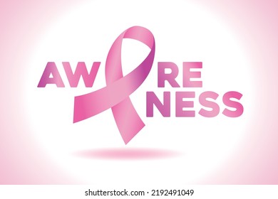Awareness text with pink ribbon banner background