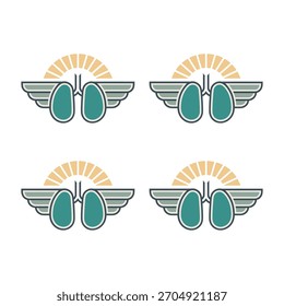 Conjunto de ícones de asas de conscientização, quatro emblemas de asa correspondentes com destaques do sol, tema de recuperação inspiradora, vetor do programa de caridade