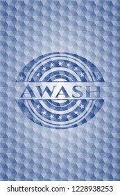 Awash blue badge with geometric pattern background.