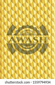 Awash gold emblem. Scales pattern. Vector Illustration. Detailed.