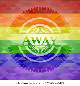 Away emblem on mosaic background with the colors of the LGBT flag