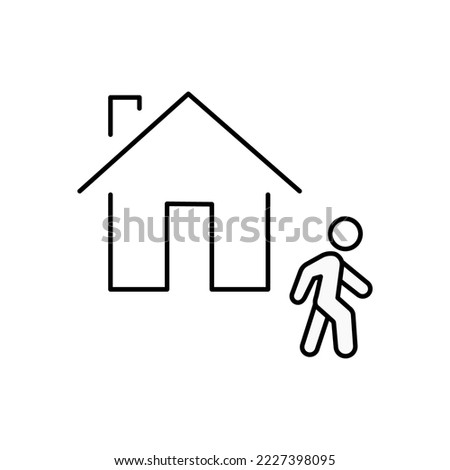 Away from home icon. Leaving home. Walking outside. Outdoors. Vector icon isolated on white background.