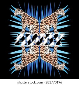 Away slogan. Leopard watercolor mirror print