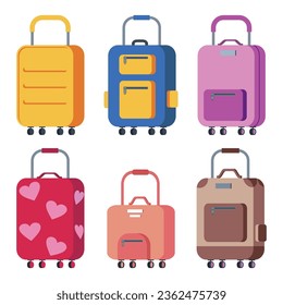 Away suitcase vector cartoon set isolated on a white background.