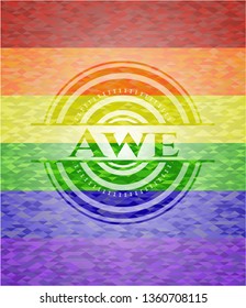 Awe emblem on mosaic background with the colors of the LGBT flag
