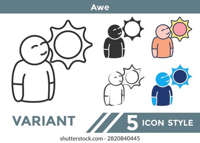 Awe icon representing wonder, inspiration, admiration, discovery, curiosity, and emotional appreciation. Line, Filled, Color, Hand drawn style.