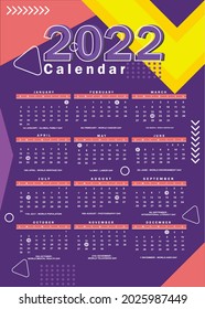 Awesome 2022 calendar design template. Easy to edit with vector file. Can use for your creative content. Especially for your next year calendar design.