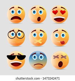 Awesome 3d emoticons vector. Yellow emoticons pack