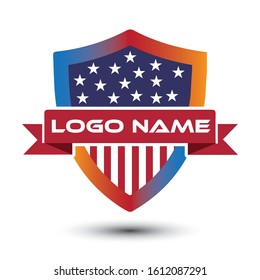 Awesome abstract professional USA Flag shield logo. American flag vector in a multicolored Suitable For  Company Logo, Print, Digital, Icon, Apps, print T-Shirts and Other Marketing Material Purpose 