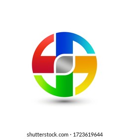 Awesome Abstract Gradient logo design featuring four segments with tails that create the impression of spinning