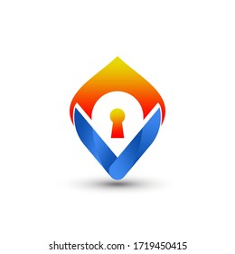 Awesome Abstract Gradient Pin Key Fire Company Modern Logo Design Vector Template Premium