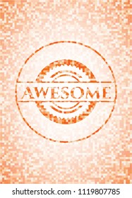 Awesome abstract orange mosaic emblem with background