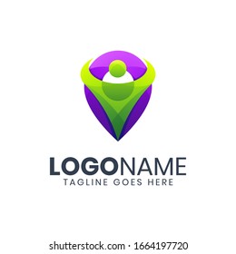 Awesome abstract people on pin logo design