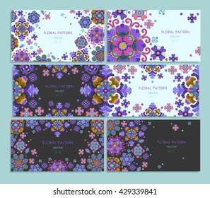 Awesome actual plane original seamless flower pattern and flora ornament with varicolored elements, pink, violet, green and yellow. Vector, design and art. Symmetric fantasy and summer theme.
