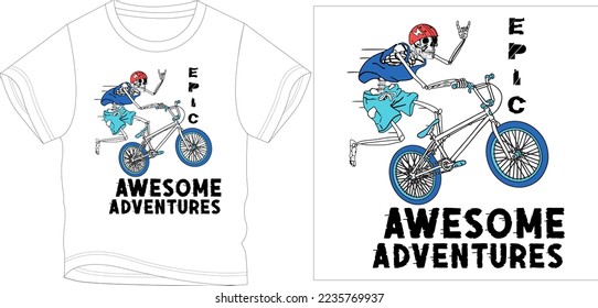 awesome adventure skeleton t shirt graphic design vector illustration digital file