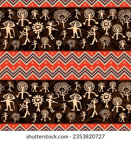 awesome ancient indigenous zig zag and cave paintings seamless pattern