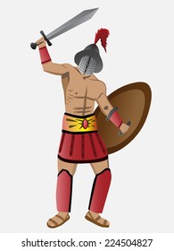 Awesome armed gladiator. Vector illustration