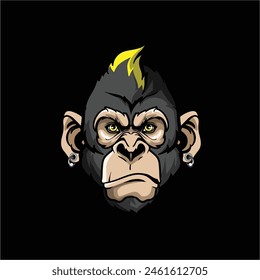 Awesome art illustration Cute monkey punk head animal cartoon character vector logo template.