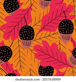 Awesome autumn vector seamless pattern with acorn