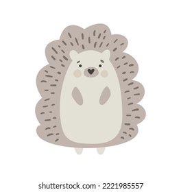 Tolle Babyvektorsüße flache Hedgehog auf weißem Hintergrund. Doodle Tierillustration im skandinavischen Stil für Design. Grafische Ressource für Webinhalte, Banneraufkleber.