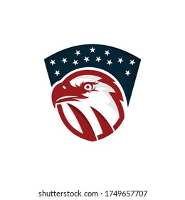 Awesome Bald Eagle Head With Shield Emblem Design Drawing Illustration