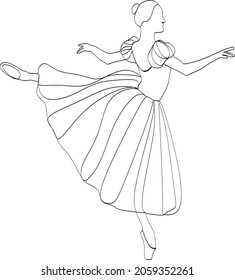 Awesome ballerina girl dancing with gown continuous line drawing vector illustration minimalist design.