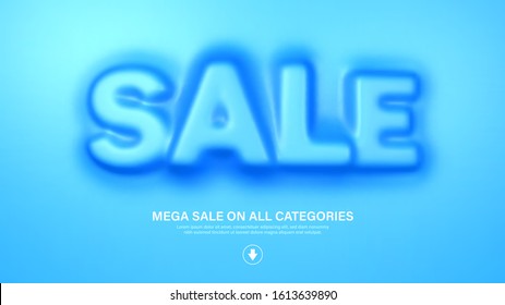 Awesome banner template with convex sale word. Amazing blue banner for sale and discount. Vector illustration