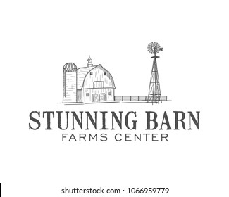 Awesome Barn Farm Center Logo Hand Drawn 