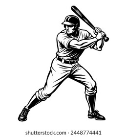 Impresionante jugador de béisbol tinta negra Vector transparente
