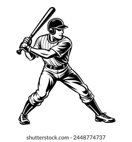 Impresionante jugador de béisbol tinta negra Vector transparente
