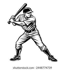 Impresionante jugador de béisbol tinta negra Vector transparente
